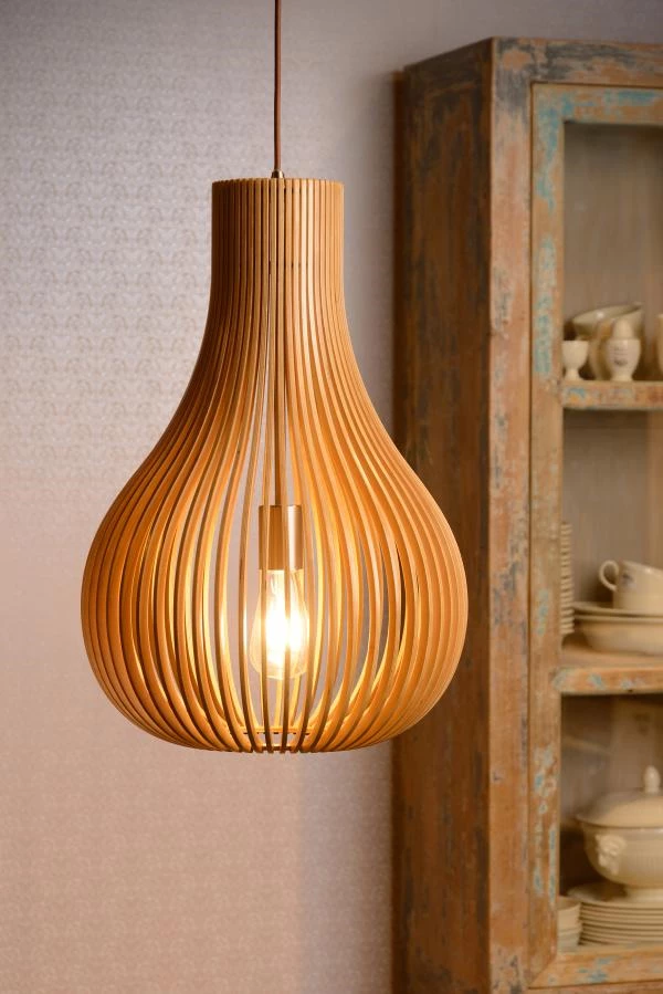 Lucide BODO - Pendant light - Ø 38 cm - 1xE27 - Light wood - atmosphere 1